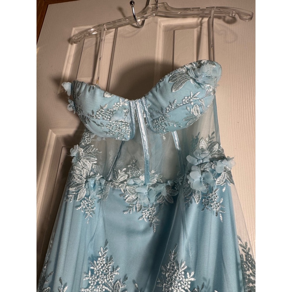 Lulus Light Blue Floral Lace 3D Applique Bustier Maxi Dress Formal Evening Prom - Picture 4 of 16